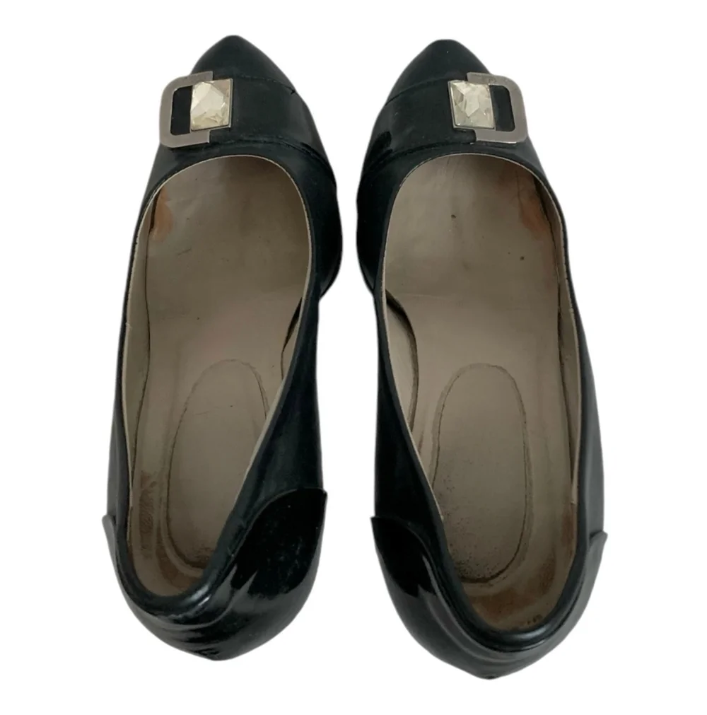 FABIANI Italy Black Leather Crystal Stiletto Heels Platform Pumps Designer Shoes